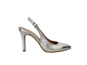 Zapatos Decollete Mujer Piel Plata Tacón Alto Cinturón Made IN Italy - Bild 1 von 7