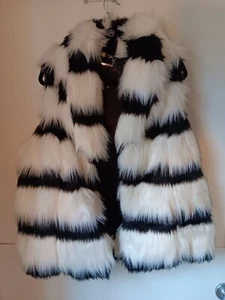 JOUJOU BLACK WHITE MONSTER RAVE FURRY GLAM FAUX FUR VEST SIZE 1X - Picture 1 of 4
