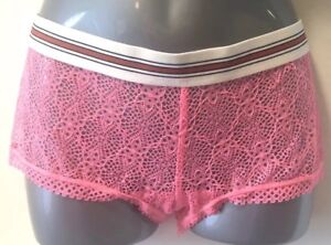Victoria's Secret Pink Lace With Striped Waistband Boy Shorts Knickers Small