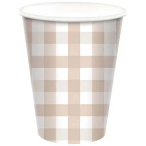 White Sand Gingham Paper Cups 266ml 8pk - Picture 1 of 1
