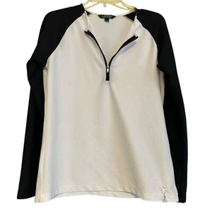 Lauren Ralph Lauren Women Top Size L White Black Long Sleeve Half Zip Activewear - Picture 1 of 7