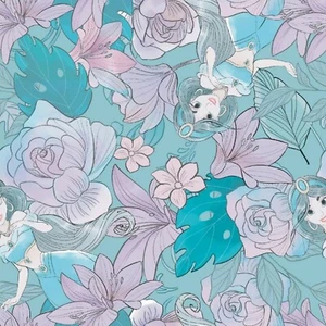 Tela 100 % algodón azul floral jazmín princesa Disney por yarda - Imagen 1 de 1