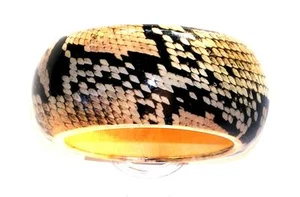 BRACELET Clunky Bangle Acrylic & Wood Natural Looking SNAKESKIN PATTERN - Picture 1 of 1