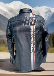 Harley-Davidson Women ADRAGA Black Leather Jacket White Racing Stripes XL MINT - Picture 1 of 10