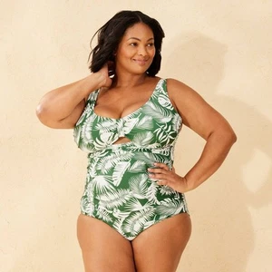 Women's Tab-Front Full Coverage Tummy Control One Piece Swimsuit - Shade & - Picture 1 of 3