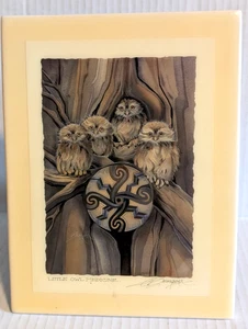 Jody Bergsma Signed Sandstone Art Owl Picture "Little Owl Medicine" - 6" x 8" - Picture 1 of 6