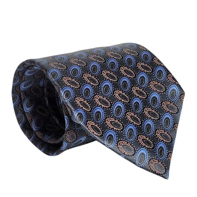 Gravata Ermenegildo Zegna cinza/azul/marrom oval 100% seda Itália L:59" L:3,75" - Imagem 1 de 4