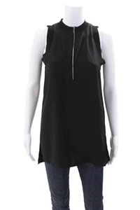 Lafayette 148 New York Womens Silk Sleeveless V-neck Zip Blouse Black Size S - Picture 1 of 5