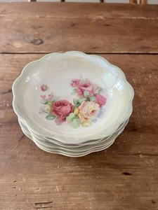 Set Of 6 Vtg Rare W.S. George Iris Pattern Roses Scalloped Green Luster Bowls - Picture 1 of 23