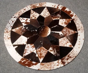 Cowhide Round Patchwork Carpet Handmade Cowhide Carpet Home Décor Cow Skin 1023 - Picture 1 of 4