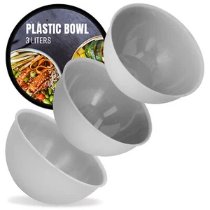 3 uds cuenco de plástico cuenco 3 l ensaladera cuenco redondo cuenco para servir gris - Imagen 1 de 5