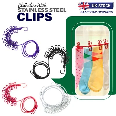 Travel Camping Washing Line Long Compact 12 Peg Portable clothes Line Joinable - Image 1 of 4