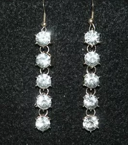Women's Long Rhinestone Earrings - Color Silver - Picture 1 of 3
