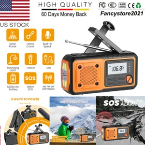 Emergency Solar Hand Crank Weather Radio 5200mAh Power Bank Charger Flash Light - Picture 1 of 9
