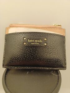 Kate Spade Small Zip Card Holder Leather Warm Vellum Black BRAND NEW 
