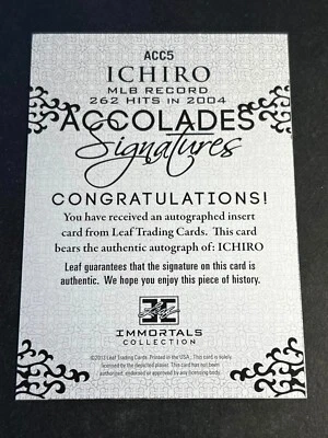 2013 Leaf Ichiro Immortals BLANK FRONT MISSING AUTOGRAPH & Serial # Accolades #5 - Image 1 of 2
