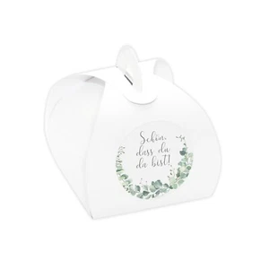 24 Kartonagen + Aufkleber Eukalyptus Gastgeschenke Hochzeit Taufe Kommunion - Bild 1 von 3