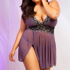 Plus Size Lingerie Women Sexy See-Thru Dress Sleepwear Underwear Lace Nightgown - Picture 1 of 20