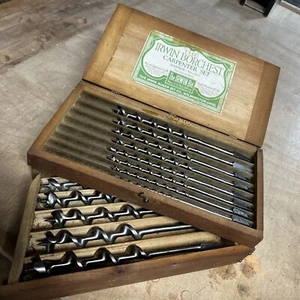 Antik ORIGINAL IRWIN BORCHEST SCHREINER SET 62-T 13 STÜCK HOLZ BOHRER ERDSCHACHTEL - Bild 1 von 10