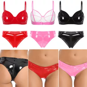 Womens Outfits Patent Leather Swimsuit Low Waist Set Wire-free Clubwear Top Bra - Picture 1 of 36