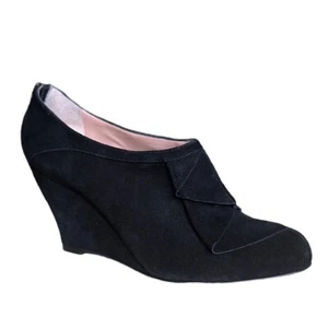 Emporio Armani Black Suede Wedge Booties with Ruffle and Back Zip EUR 40 US 9.5 - Picture 1 of 16