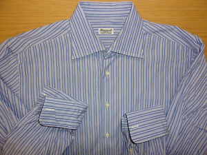 Finamore Napoli All Cotton Striped French Cuff Dress Shirt Mens 16.5/42 ~Italy~
