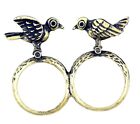 Vintage Style Two Bronze Birds Double Finger Charm Ring