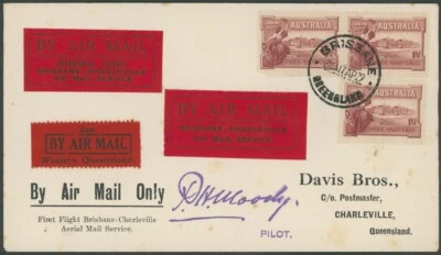 1929, AUSTRALIA CORREO AÉREO, CUBIERTAS DE VUELO DIRECTO Y DE REGRESO BRISBANE-CHARLEVILLE Foto 1 de 4
