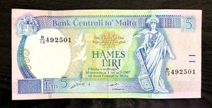 1994 MALTA - 5 LIRI - VF+ - EZSA1 - Picture 1 of 2