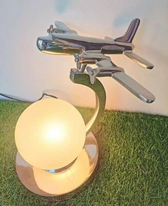 Vintage Glass Ball Globe Aviation Airplane Table Lamp Lighting Home Decor - Picture 1 of 9