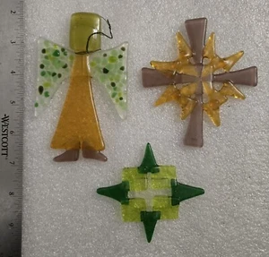 Vintage 3 Pices Hand Made Fused Glass Chistmas Ornament  - Picture 1 of 4