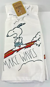 Rae Dunn Snoopy Kitchen Bath Towels Set of 2 Surfing Cowabunga 28"x18" NEW - Picture 1 of 4