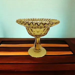 Vintage Fenton Daumenabdruck Bernstein Glas Rüschenkante Fuß Kompott Süßigkeiten Schale - Bild 1 von 10