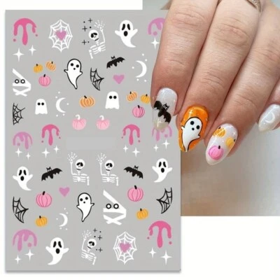 GHOST Nail Art Sticker Halloween Kürbisse Spinnen Netz Schleim Geister Fledermäuse Skelton LSJ83