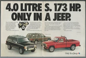 1987 JEEP 2-page advertisement, Comanche Cherokee Wagoneer 4 litre engine print - Foto 1 di 3