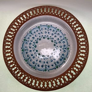 Val Demone 13" Ceramic Platter - Reticulated Rim Crackle Glaze Interior - Italy - Picture 1 of 7