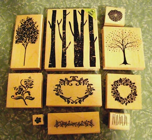 Wood Mounted Rubber Stamps:Trees, Vines, Floral, Grass 1/2"- 6" Sizes LOT of 10 - Picture 1 of 5
