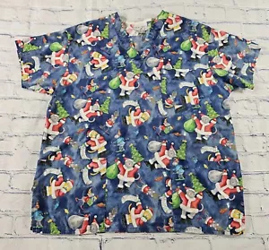 Peaches Uniforms Medical Scrubs Kittens Cats Holiday Santa Christmas WOMENS SZ M - Picture 1 of 10