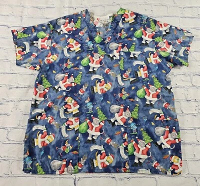 Peaches Uniforms Medical Scrubs Kittens Cats Holiday Santa Christmas WOMENS SZ M - Image 1 of 4