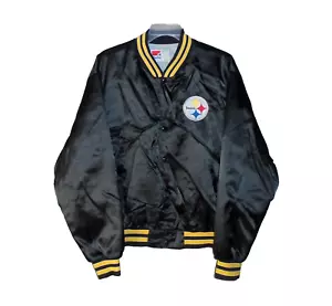 Vintage Pittsburgh Steelers Swingster Black Button Up Satin Jacket Adult Size - Picture 1 of 8