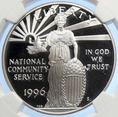 1996 S United States COMMUNITY SERVICE AMERICA Proof Silver $1 Coin NGC i106255 - Image 1 of 4