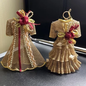 Set Of 2 VTG Kurt Adler Wire Mesh Ladies Dress Christmas Ornament, 5" - Picture 1 of 9