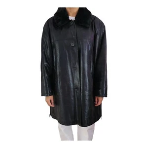 90s Vintage Damen Ledermantel Schwarz L-XL Oversize Echtleder Schlangenhaut - Bild 1 von 13