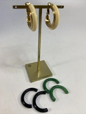 Sarah Coventry Earring Set Changeable Hoop 3 Color Jewelry Gold Tone Clip On - Image 1 of 4