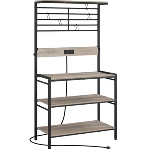 Kitchen Baker's Rack with Power Outlet Microwave Stand w/ High Disply Shelf Gray - Picture 1 of 12