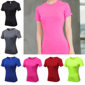Women Sport Short Sleeve T-Shirt Running Fitness Yoga Elastic Activewear Tops - Picture 1 of 10