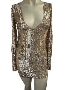 Mini vestido dorado de lujo de lentejuelas dorado talla pequeña Lovers + Friends para mujer - Imagen 1 de 9