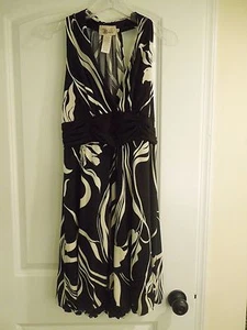 Roulette Dress Size 10 Black and White Abstract Pattern Rouching Bubble Hem - Picture 1 of 6