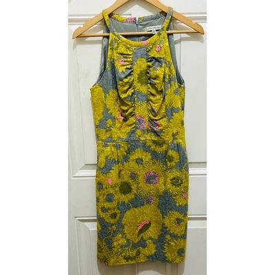 Beth Bowley Anthropologie Yellow Gray Floral Sleeveless Knee Length Dress Size 8 - Image 1 of 3