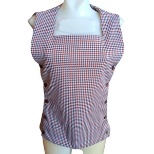 1OF1 Medium Vintage 1970's Houndstooth Sleeveless Button-Side Top Handmade Mom - Picture 1 of 6